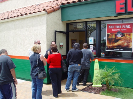 The line into El Pollo was growing by the minute.