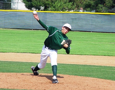 Damien pitcher James Guillen, the Spartans' relief ace all season, fires a pitch against the Chino Cowboys.