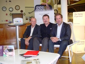 From left, a designer with Tom Kay of Outdoor Elegance and Carlos Alfaro, Export Manager for Grupo Ketal.