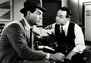 From left, Fred MacMurray and Edward G. Robinson, age 50, in Double Indemnity.