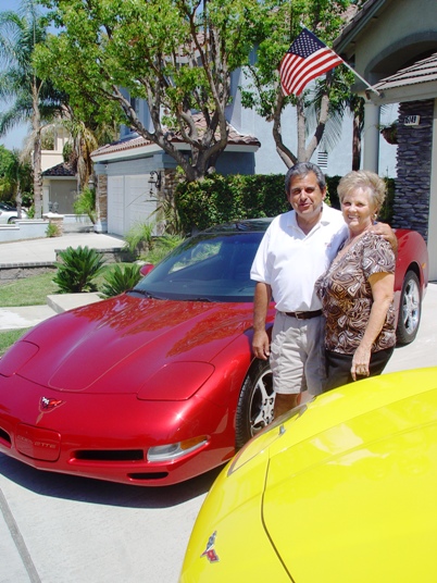 PVCA Members Art and Pam Ramirez with their red 2000 Corvette Coupe and 2007 yellow Corvette convertible. 