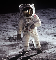 Apollo 11 Astronaut Buzz Aldrin performs the original "moonwalk."