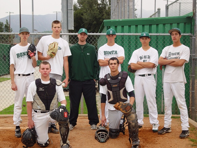 Pitching Coach Mike Newell with his staff of young guns, whose arms will have a great impact on determing the success of Bonita's upcoming season.