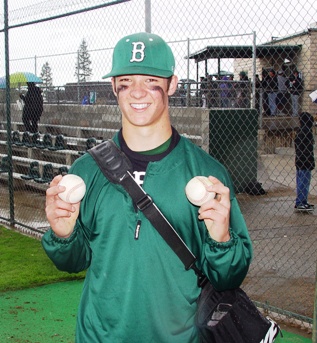 Matt Gelalich holding his two home run balls. Two years earlier in the same tournament, Matt's brother, now at UCLA playing for the Bruins, also hit two home runs in a tournament game.