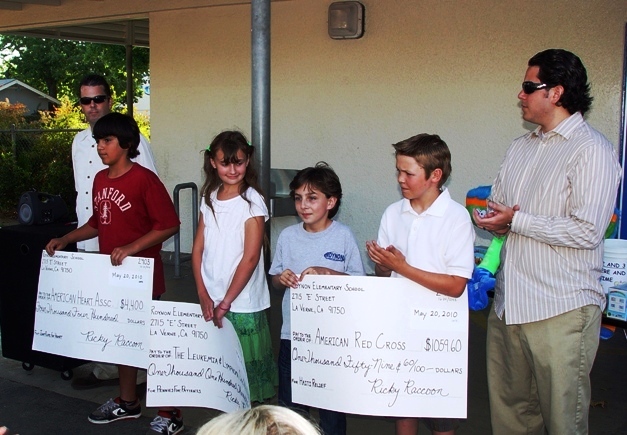 Student Enrichment: Roynon Elementary student council members and advisors present checks to aid the work of local relief and health organizations. They are from left, Mr. Scott Baur, Bruuno Snow, Emily Zerpoli, Drake Rubalcava, Jake San Miguel and Mr. Ray Delgadillo.