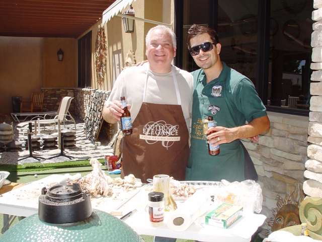 Doug Sanicola and xxxxx enjoy some male bonding after preparing a delicious turkey with the help of the Big Green Egg.