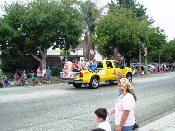 That's Patti Latourelle, Bonita Unified School Board President, conducting school business in the back of a yellow pickup.