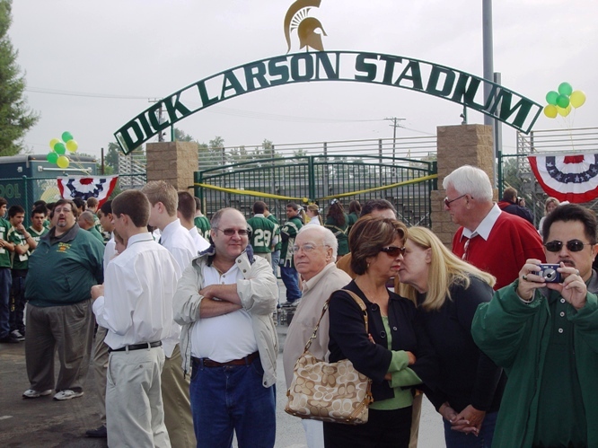 The grand new entrance to Dick Larson Stadium, home of the Damien Spartans.