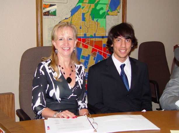 Mayor Pro Tem Robin Carder and her counterpart Tyler Busque.