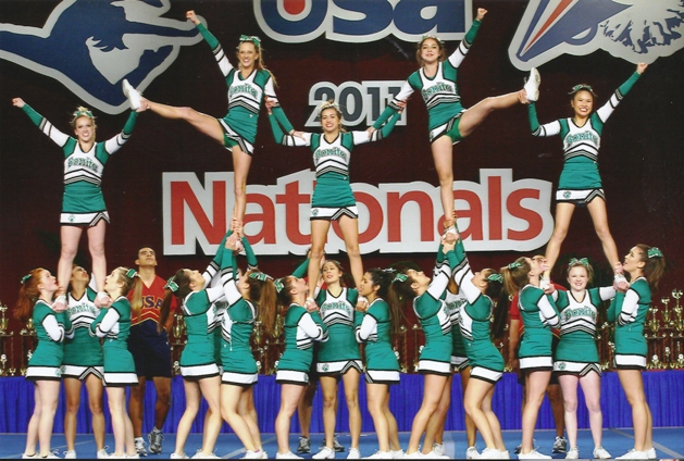 The Bonita Varsity Cheer team rose high in the competition.