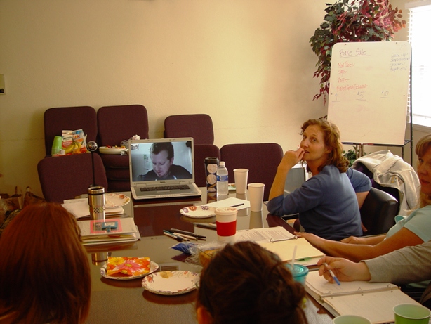 Based in Burkina Faso, Michael Jeter, via Skype, talks to members of the Grace Church of La Verne. 