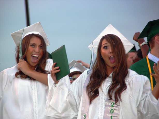 From left, Candace Gurereque and Rachel Cheng celebrate their graduation from Bonita High School.