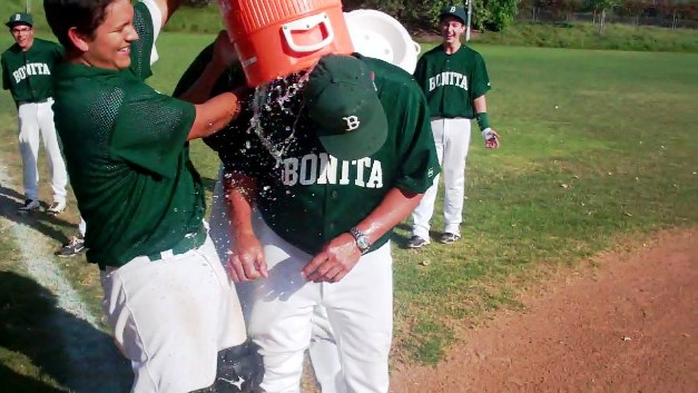 THE SPLASH THAT REFRESHES: The only way you could cool off the Bonita freshmen team was to end the season and shower coach Tim Alley with an ice bath.