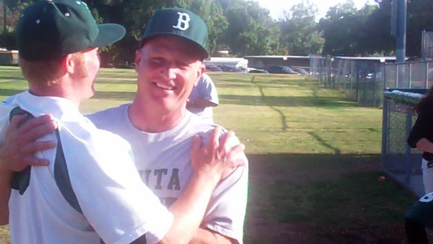 Nolan Henley got a big hug from his dad on Senior Day.